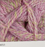 Swatch of Marble DK yarn in shade MT55 (pale rose pink and pale yellow shades with twists)