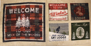 Group swatch cabin themed panels in various prints