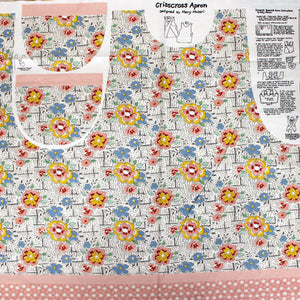Square swatch apron panel (pink/blue flowers on white)
