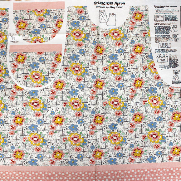 Square swatch apron panel (pink/blue flowers on white)