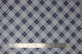Flat swatch navy fabric (small diagonal squares plaid white, grey and navy blue)