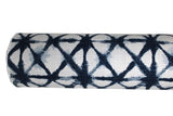 Outdoor polyester print in blue net (white fabric with navy lines design in net style crossing lines)