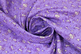 Swirled swatch purple fabric (purple fabric with tiny tossed white little peeps and sheep allover with triangle style trees)