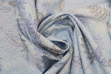 Swirled swatch flower & plant print fabric in twilight enchantment (leaves on blue)