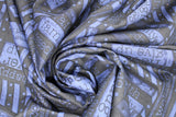 Swirled swatch text print fabric in home of the free (family rules text on dark blue)
