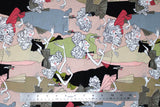 Flat swatch The Ghastlies printed fabric in Ghastlies Casting (cartoon women)