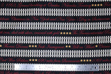 Flat swatch text print fabric in railroad stripe