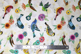 Flat swatch animal themed printed fabric in Floral Flight White