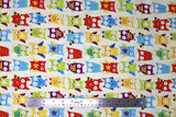 Flat swatch animal themed printed fabric in Petite Elin (multicoloured owls)