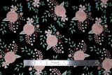 Flat swatch flower & plant print fabric in bliss (rose print on black)