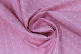Swirled swatch lines & stripes printed fabric in little dolly (white on pink)