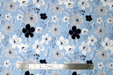 Flat swatch flower & plant print fabric in something borrowed (white flowers on blue)