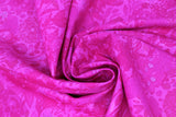 Swirled swatch pink hearts & flowers fabric (magenta fabric with hot pink busy floral, stems, leaves, hearts tossed allover)