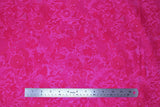 Flat swatch pink hearts & flowers fabric (magenta fabric with hot pink busy floral, stems, leaves, hearts tossed allover)