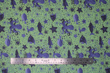 Flat swatch green under the sea fabric (pale green fabric with dark blue tossed under the sea themed drawing style graphics allover: bubbles, starfish, octopi, etc.)