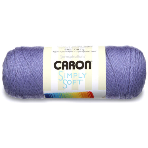 A ball of Caron Simply Soft Solids yarn in pale lilac purple shade