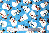 Flat swatch winter printed fabric in Snowmen on Blue