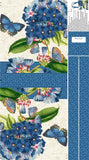 Tote bag panel "Something Blue" featuring blue butterflies and blue flowers.