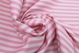 Swirled swatch stripe printed fabric in Pink & White Stripes