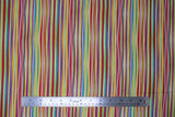 Flat swatch colourful fabric (vertical rainbow coloured stripes in abstract shapes and order allover with white)