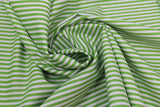 Swirled swatch stripe printed fabric in Small Green & White Stripes