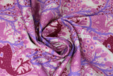 Swirled swatch summer themed fabric in Cool Forest Scene (purple, deer)