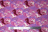 Flat swatch summer themed fabric in Cool Forest Scene (purple, deer)