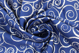 Swirled swatch Blue/Silver fabric (dark blue fabric with large white/silver swirls allover)