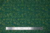 Flat swatch Green/Gold fabric (dark green fabric with gold sparkly swirls allover)