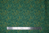 Flat swatch Light Green/Gold fabric (green fabric with tossed light green and gold scroll/swirly designs allover)