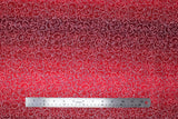 Flat swatch Red/Silver fabric (multi red toned fabric in subtle large ombre stripes with busy tossed silver/white swirls and holly leaves and berry outlines allover)