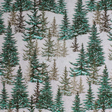 Square swatch Trees fabric (white fabric with hand drawn style forest trees allover in various green and brown shades)