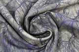Swirled swatch twilight fabric (light to dark grey marbled look fabric with large black and dark purple spooky trees/branches and thin stripes/trunks behind)