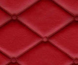 Square swatch upholstered quilted vinyl (diamond pattern with circles on the intersecting points) in shade red
