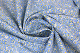 Swirled swatch White & Blue fabric (white/off white fabric with busy tossed small blue floral heads allover)