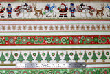 Flat swatch Christmas printed fabric in Cartoon Christmas Stripes on White